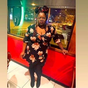 Black, Floral Wrap Dress